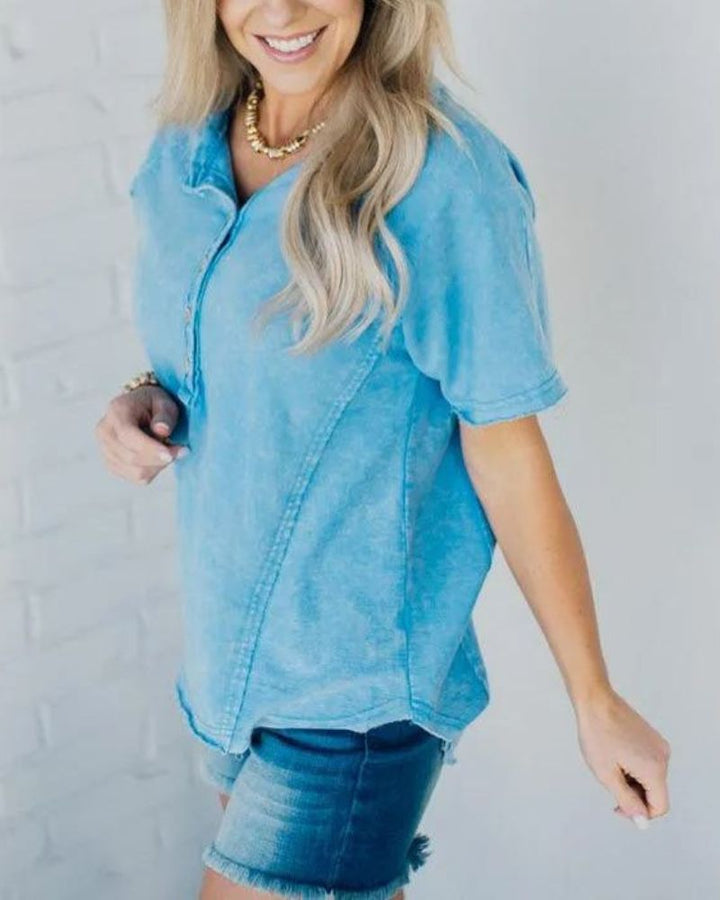 Positano Washed Button T-shirt - Elena Harper