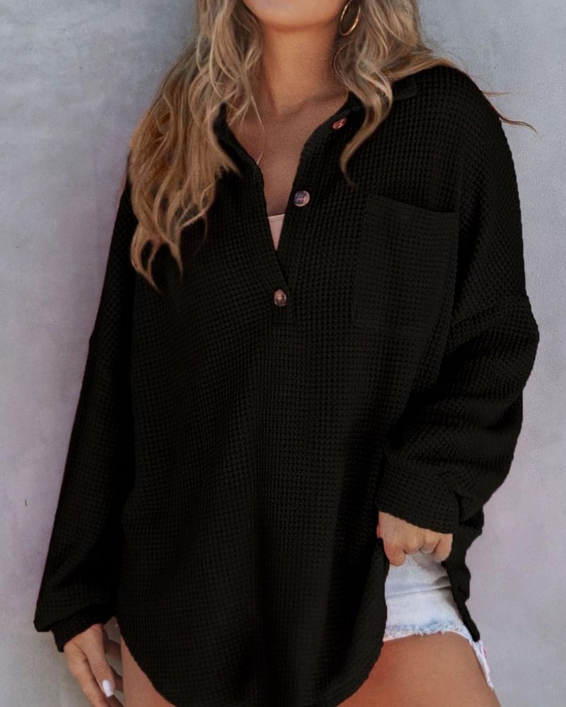 TAHLIA - Waffle Knit V-Neck Sweater