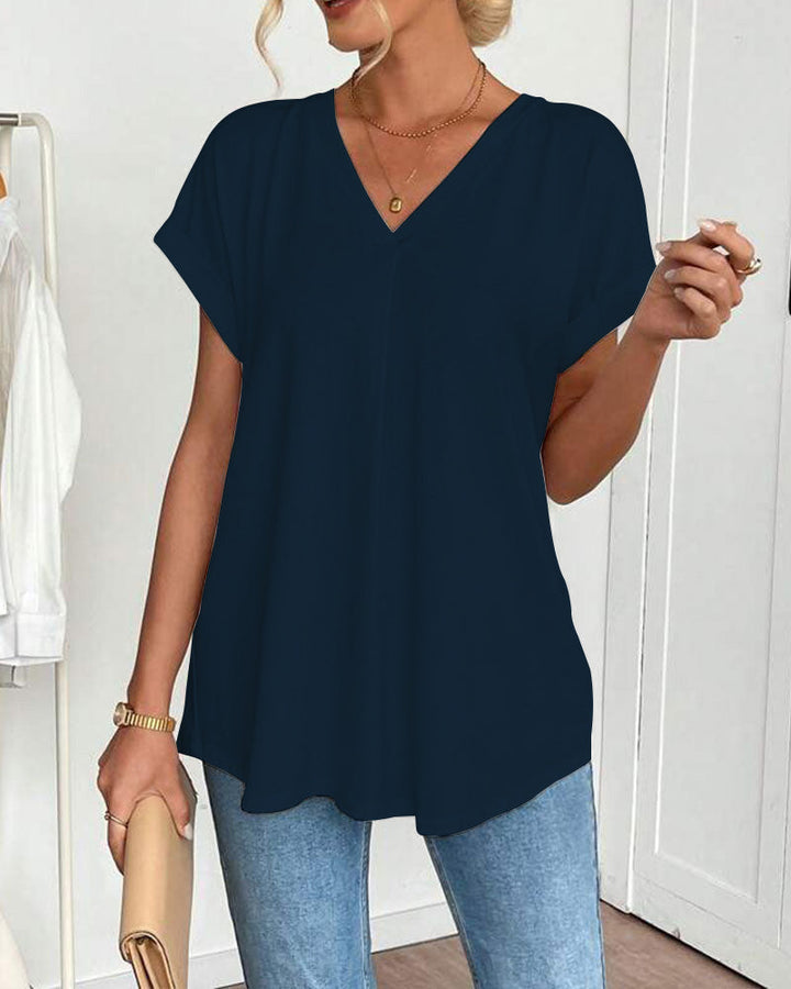 Pleated Short Sleeve Blouse for Women