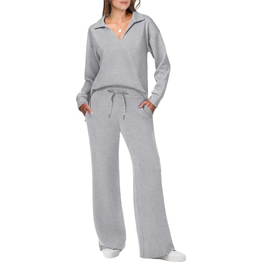 Casual Women's Two-Piece V-Neck Set – Chic and Comfortable Outfit