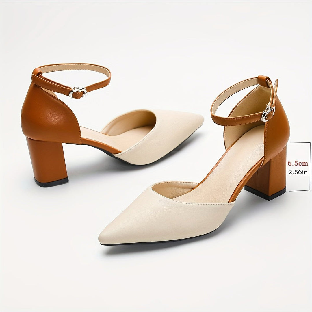 Valerie | Stylish and Versatile Two-Tone Strap Shoes with Block Heel