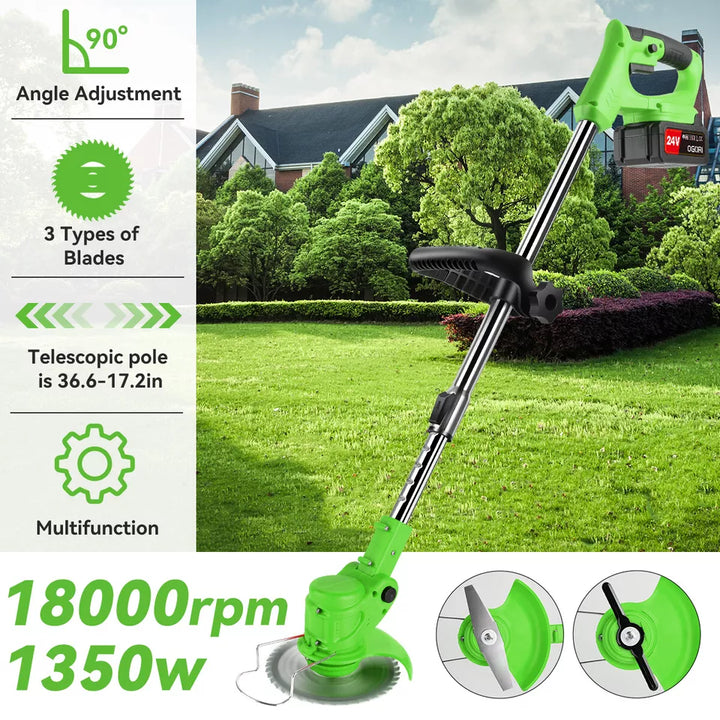 24V Cordless Grass Trimmer with Adjustable Head and Blades