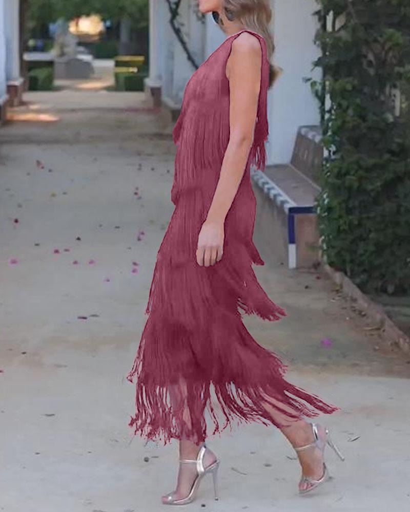 Elegant Maya Dress with Fringes and Off-Shoulder - Elena Harper