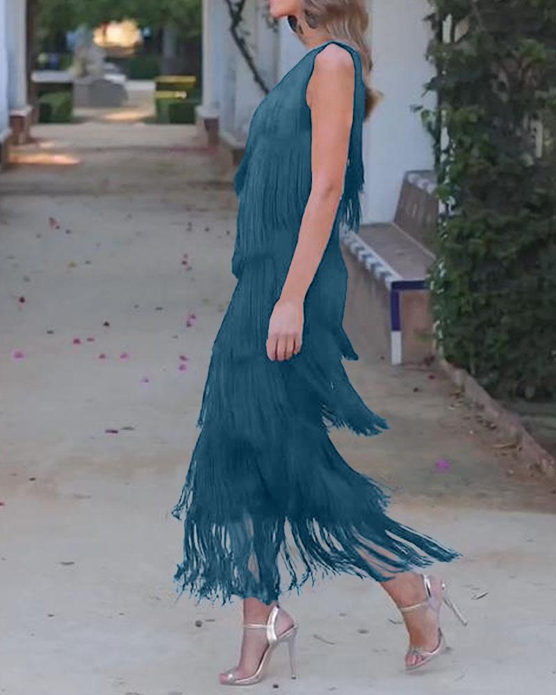 Elegant Maya Dress with Fringes and Off-Shoulder - Elena Harper