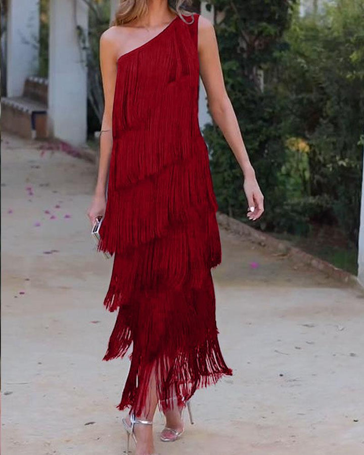 Maya-Off Shoulder elegant fringe dress - Elena Harper