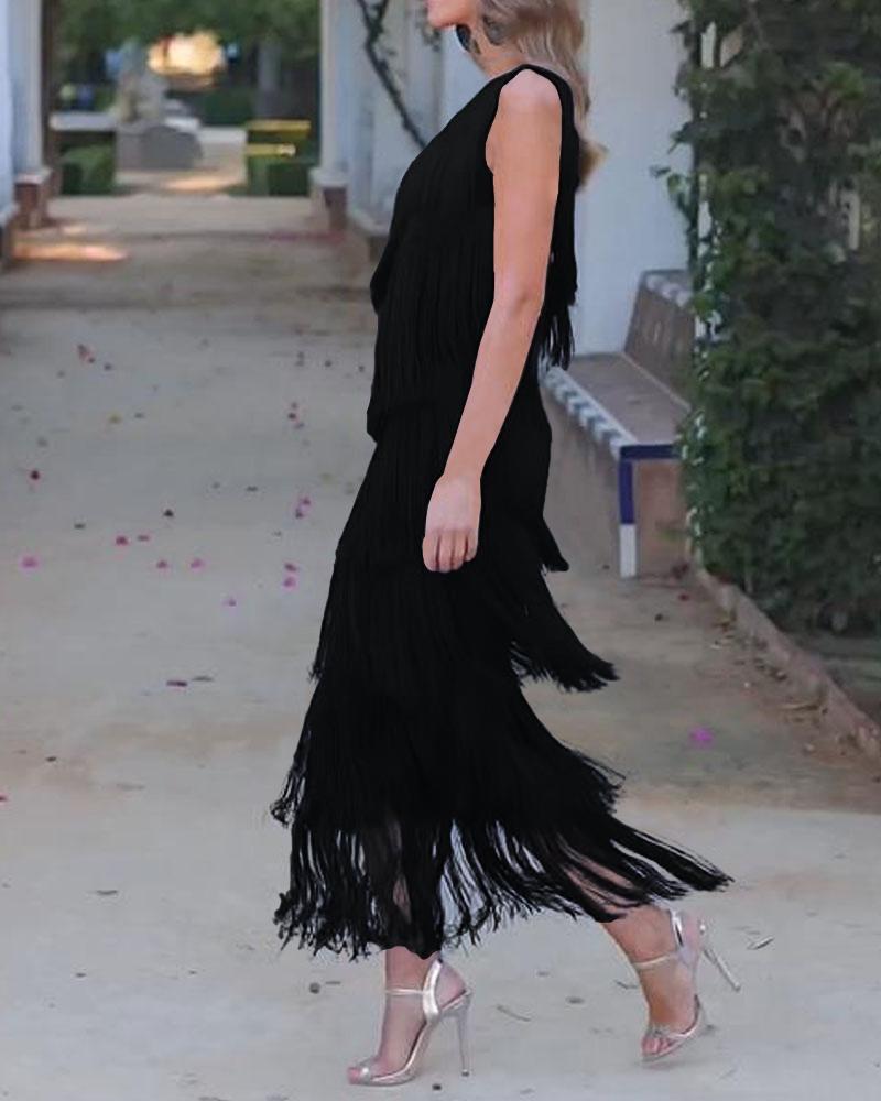 Elegant Maya Dress with Fringes and Off-Shoulder - Elena Harper