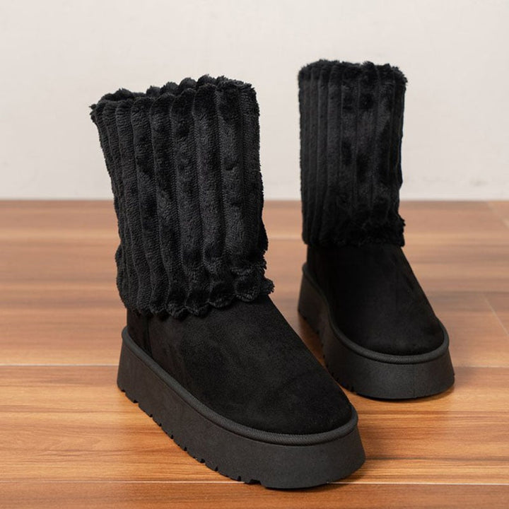 Women's Winter Boots with Ribbed Fur Shaft - Romina