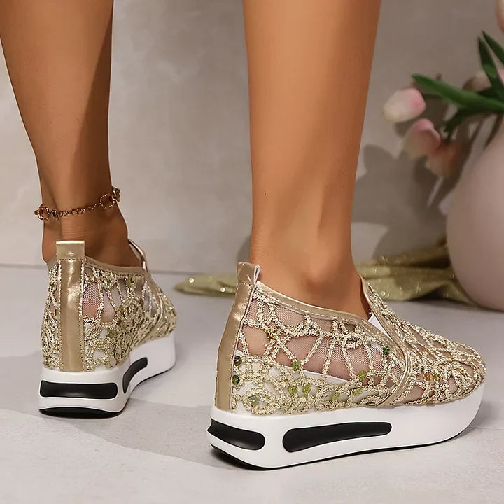 Heleen High-Top Sneakers with Sequins, view 3 - Elena Harper