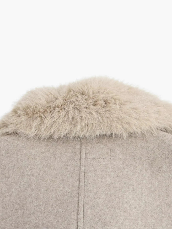 Belted Faux Fur Collar Coat - Luxurious Warmth and Elegance