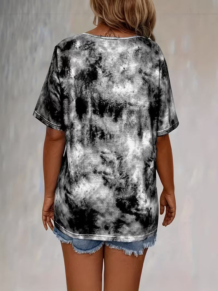 Beryl Short Sleeve T-Shirt with Print and Drawstring, view 3 - Elena Harper