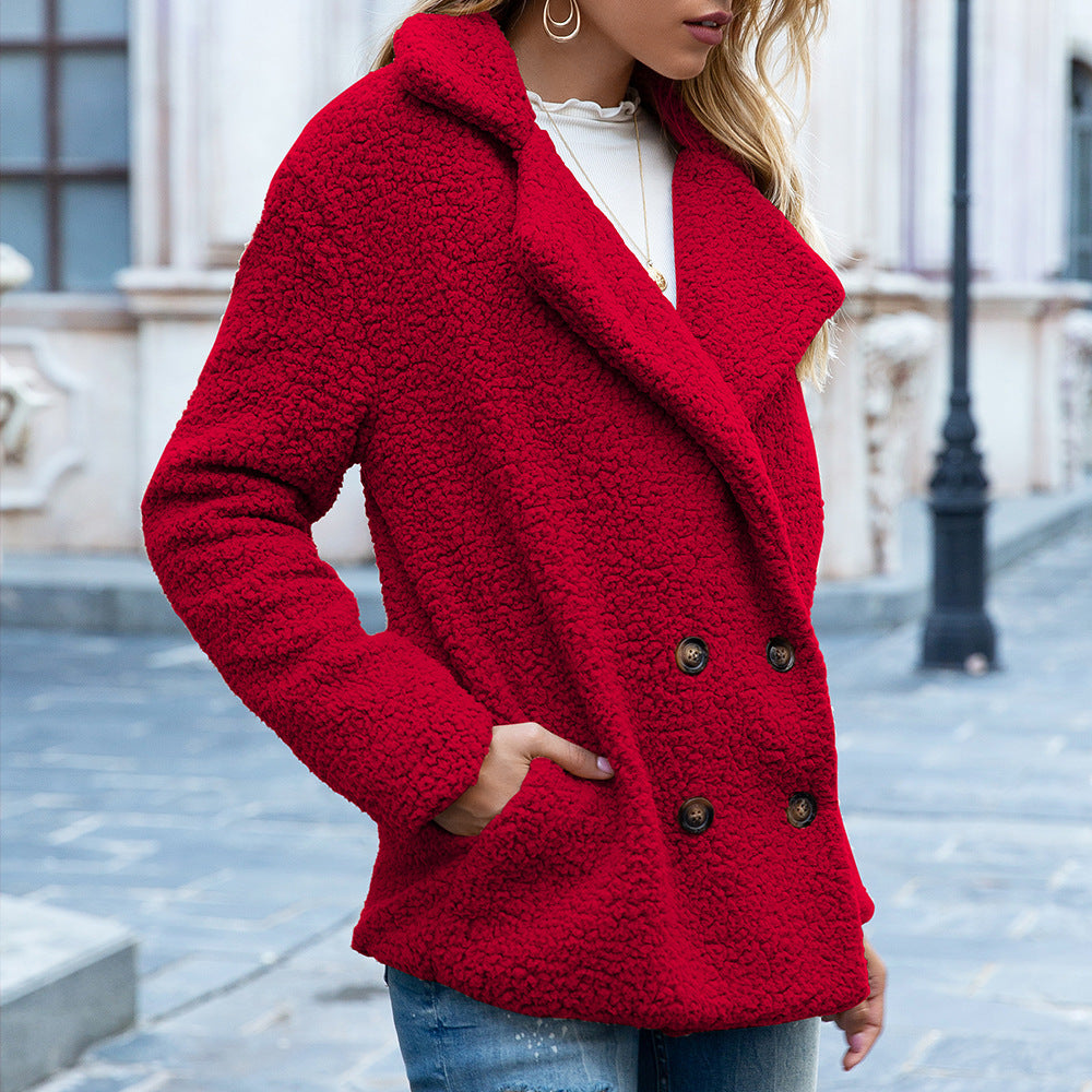 Women's Short Cut Soft Faux Fur Teddy Jacket, Buttoned and Versatile