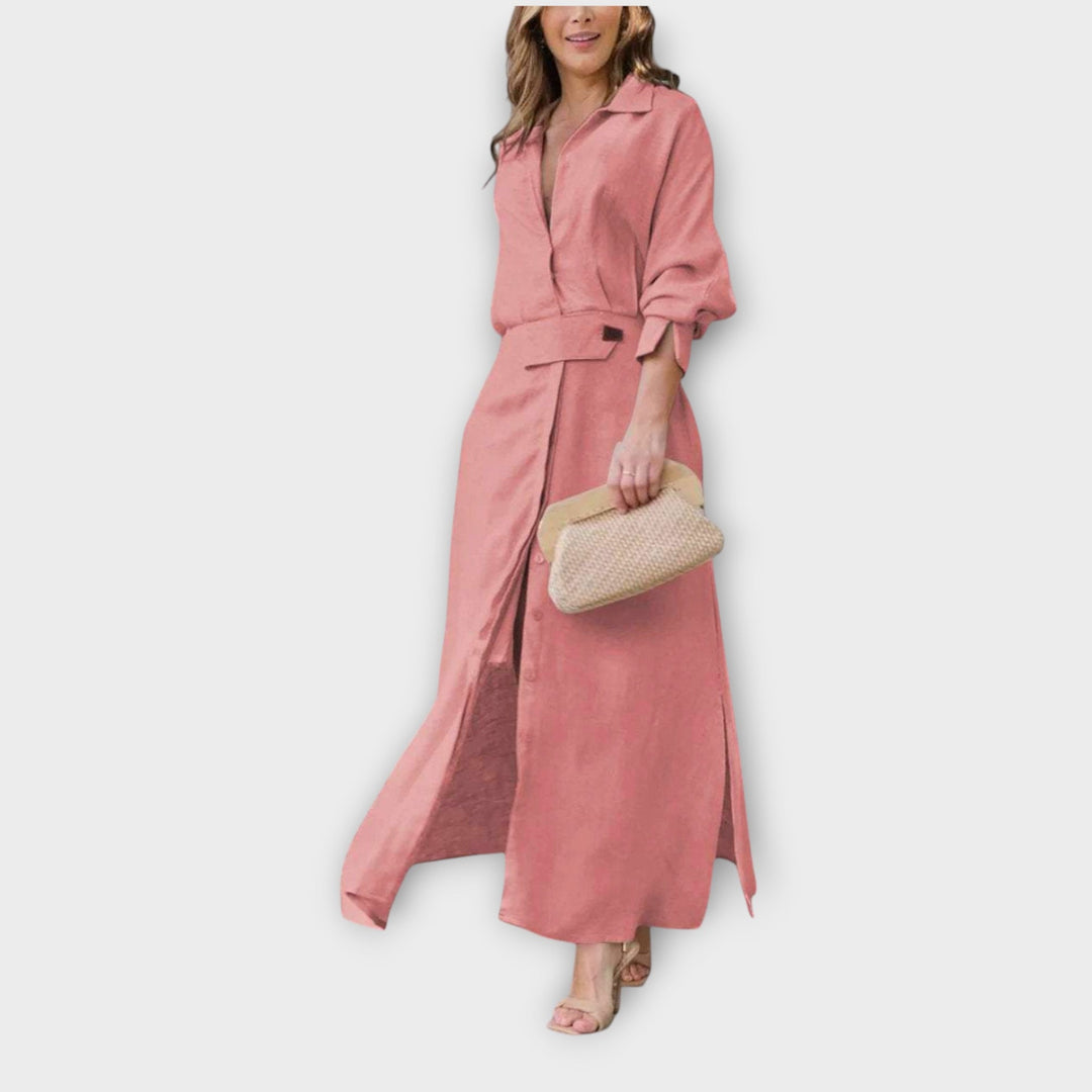 Elegant Maxi Shirt Dress with Belt