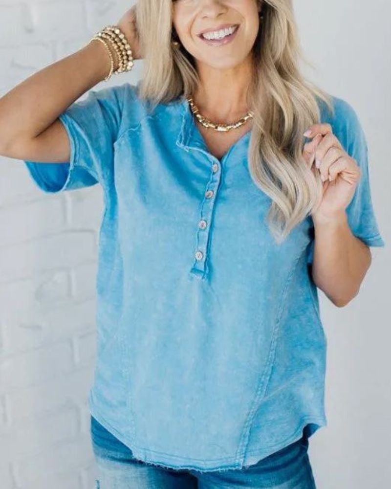 Positano Washed Button T-shirt - Elena Harper
