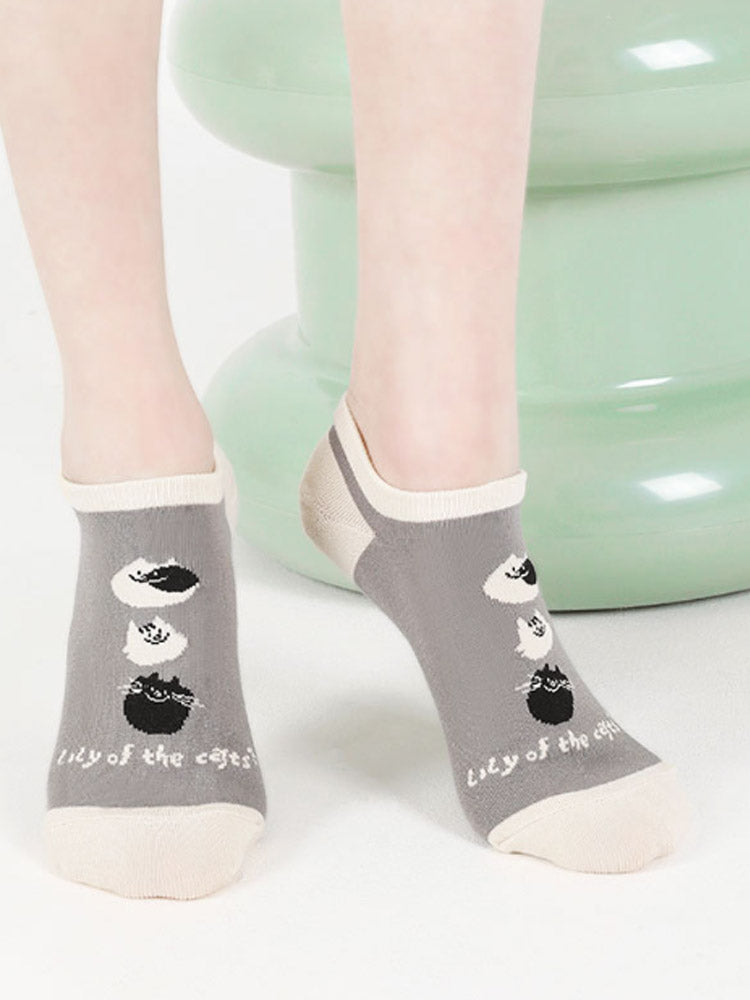Cartoon Kitty Boat Socks