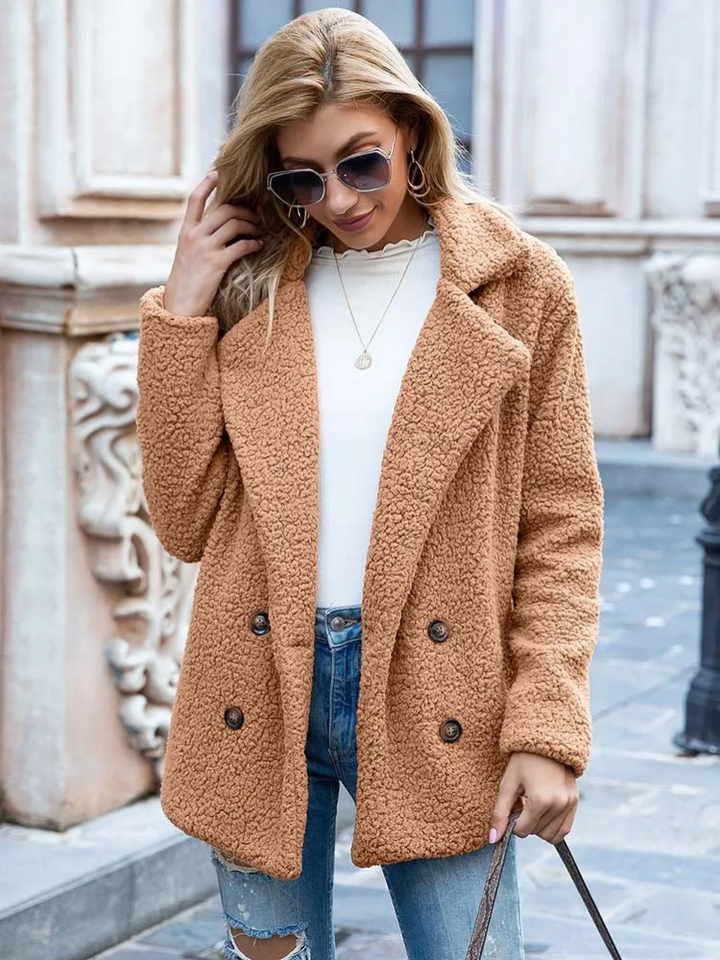 Women's Textured Teddy Blazer Jacket with Notch Lapel