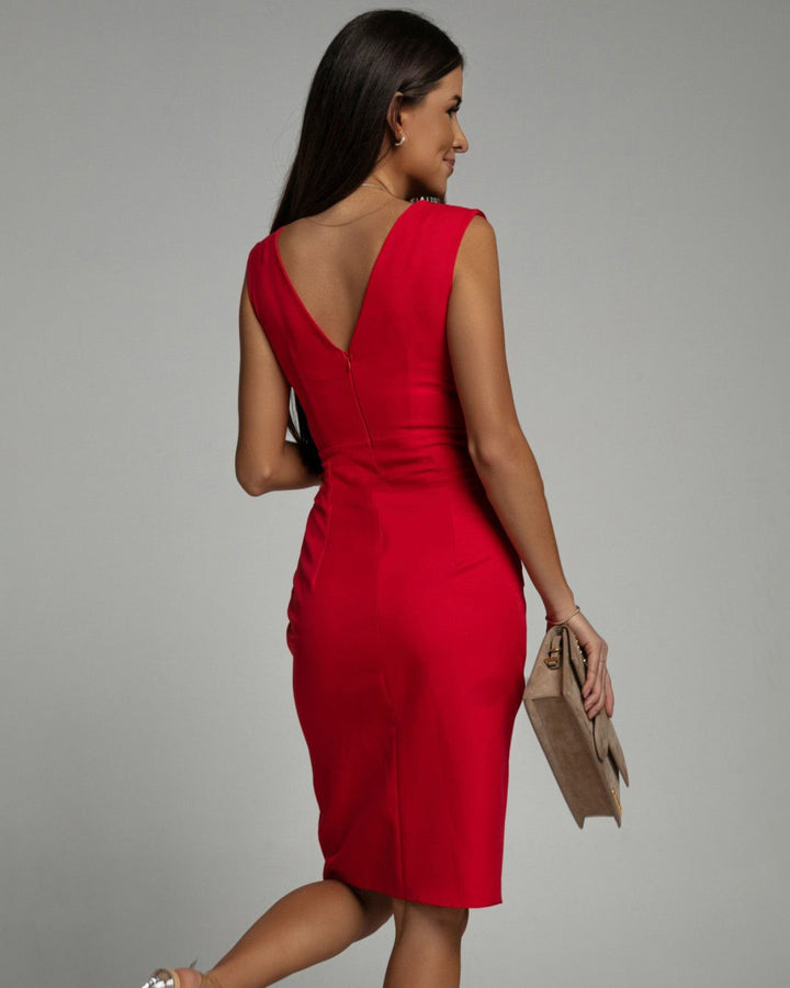 Bretta Stylish Dress with V-Neck and Sexy Side Slit, view 6 - Elena Harper