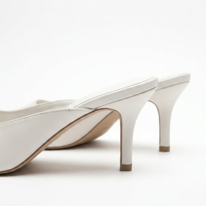 White Kitten Heel Mules