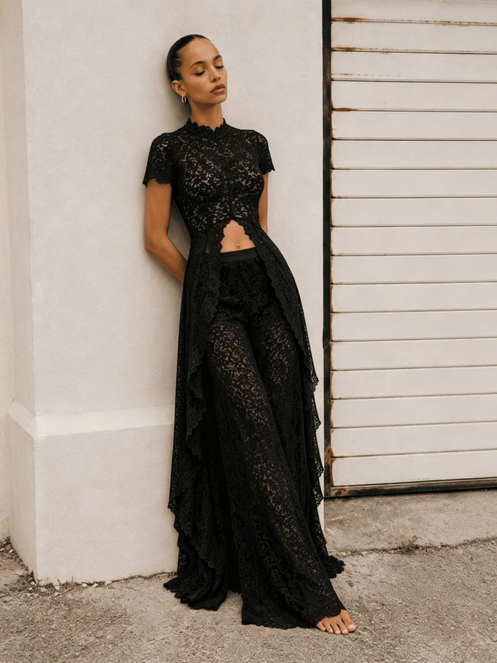 Sheer Cropped Lace Top, view 4 - Elena Harper
