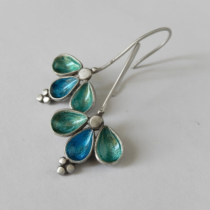 Artisan Teal Glass Floral Drop Earrings - Elena Harper