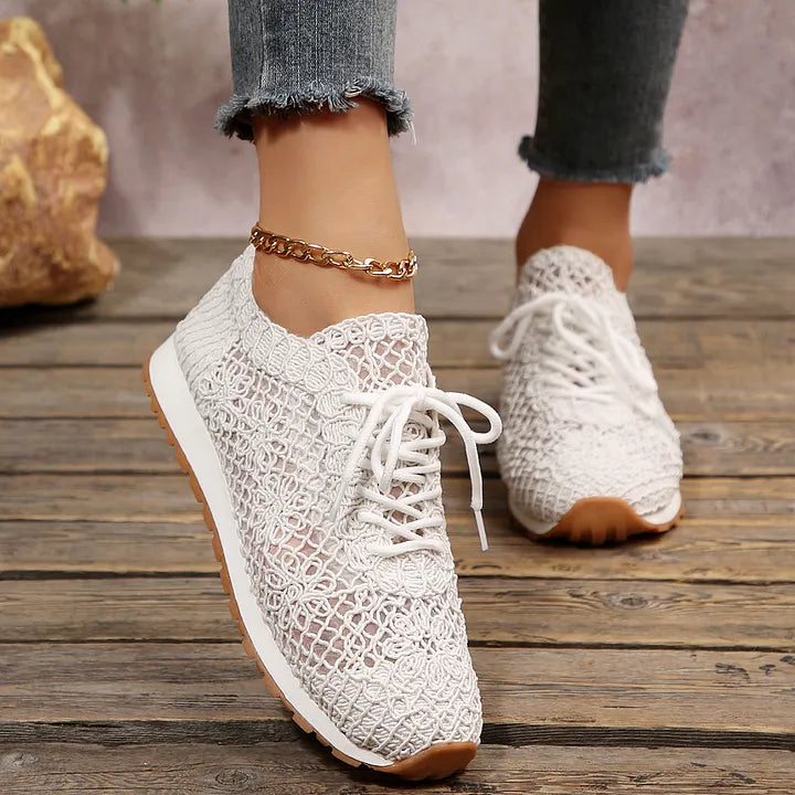 Susannah Breathable Knit Sneaker with Lacing, view 6 - Elena Harper