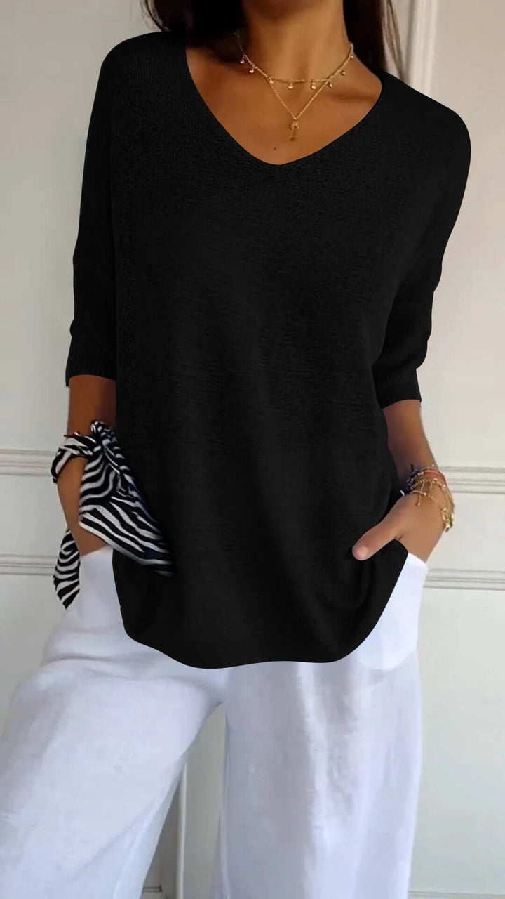 Women's Loose V-Neck Knitted Top