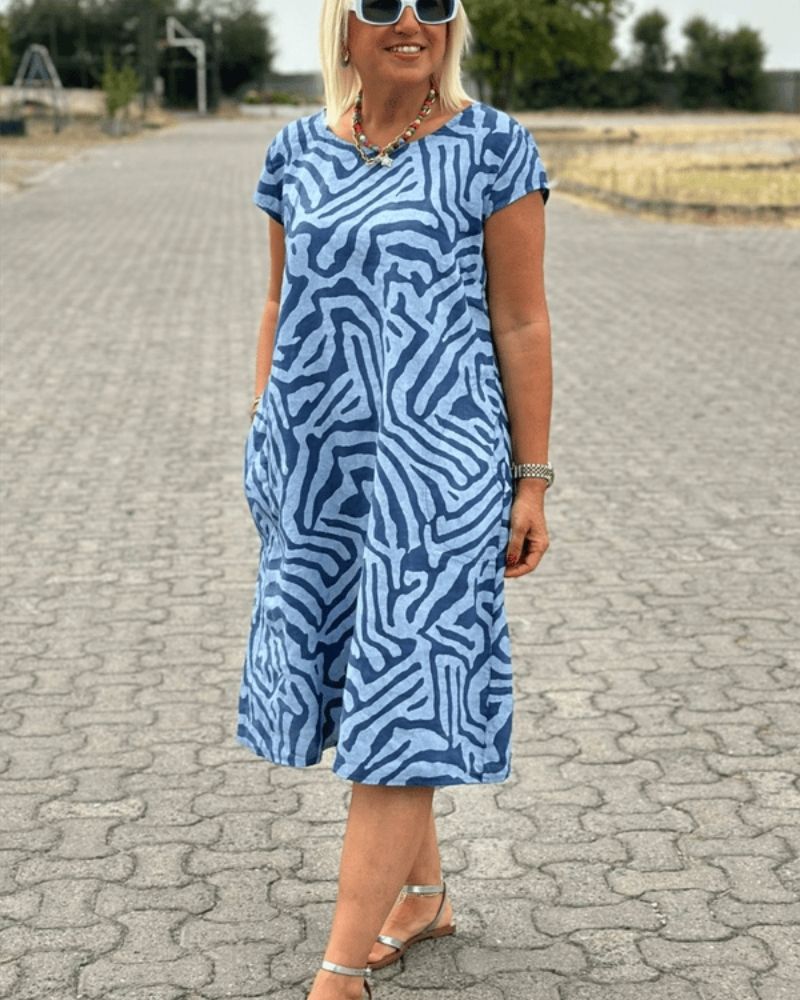 Summer Dress with Round Neck Timeless Elegance - Elena Harper