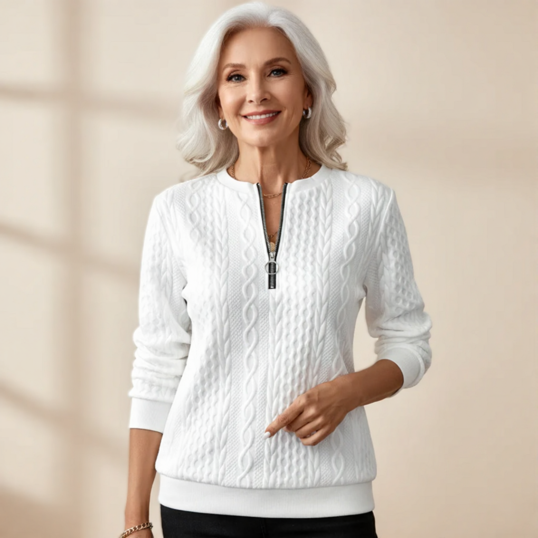 Claire Women zip-up cable knit sweater - Elena Harper