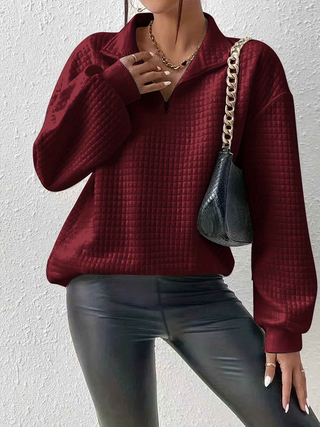 Adelina | Women's Quarter-Zip Textured Sweater with Relaxed Cut