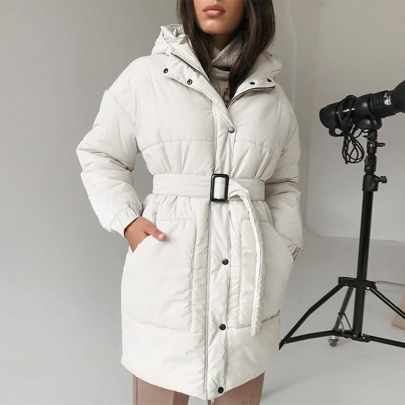 Quilted Feather Effect Women's Coat with Belt - Arvella