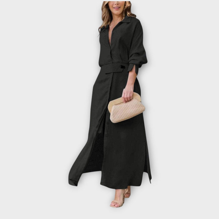 Elegant Maxi Shirt Dress with Belt
