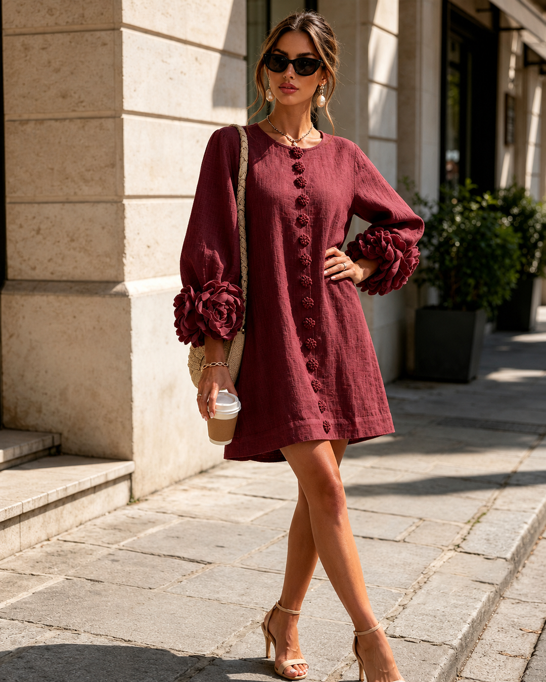 Anna™ | Belly-Covering Mini Dress with Flower Sleeves