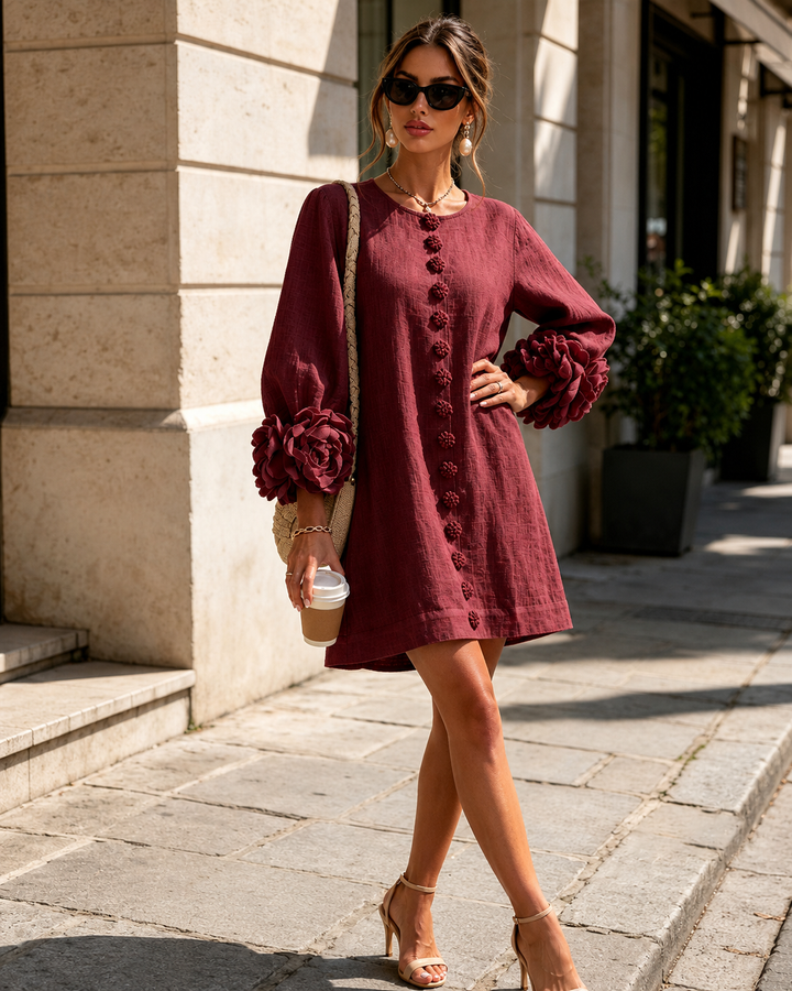 Anna™ | Belly-Covering Mini Dress with Flower Sleeves
