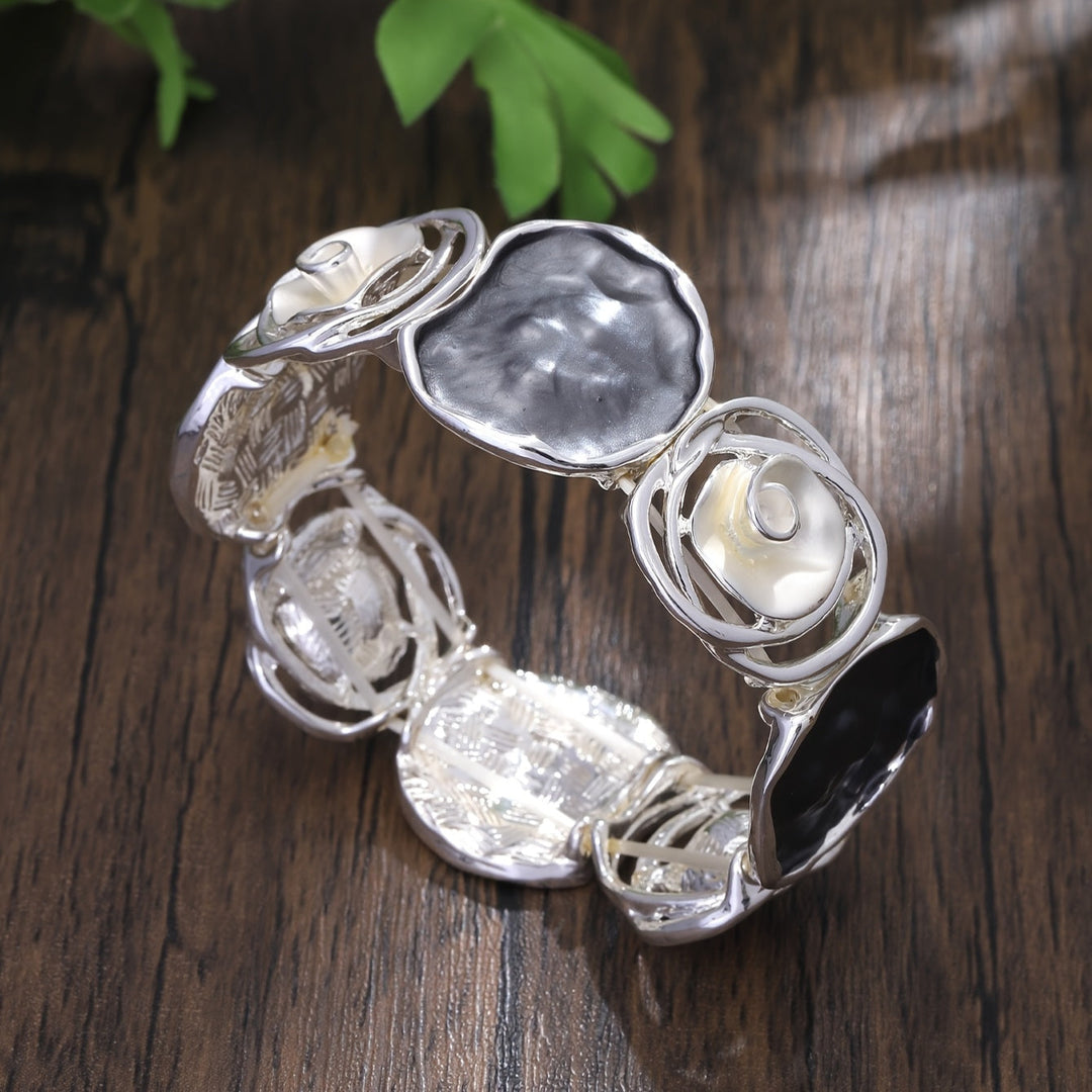 Bohemian Round Flower Geometric Design Cuff Elastic Bracelet - Elena Harper