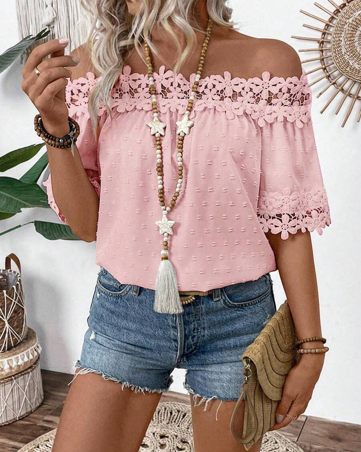 One-Shoulder Blouse with Lace and 3D Flower - Elena Harper