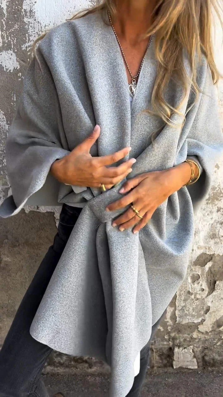 Umaiza Effortless Style V-neck Cape Jacket - Elena Harper