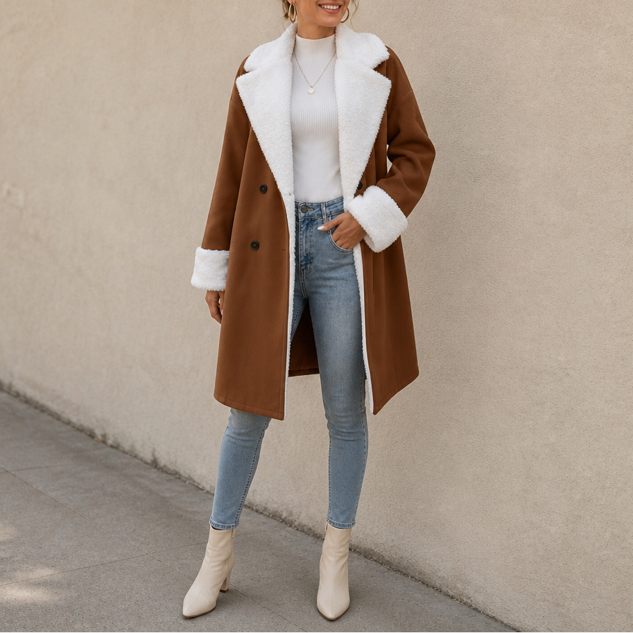 Amelia | Stylish Women's Wool Coat with Soft Plush Trim
