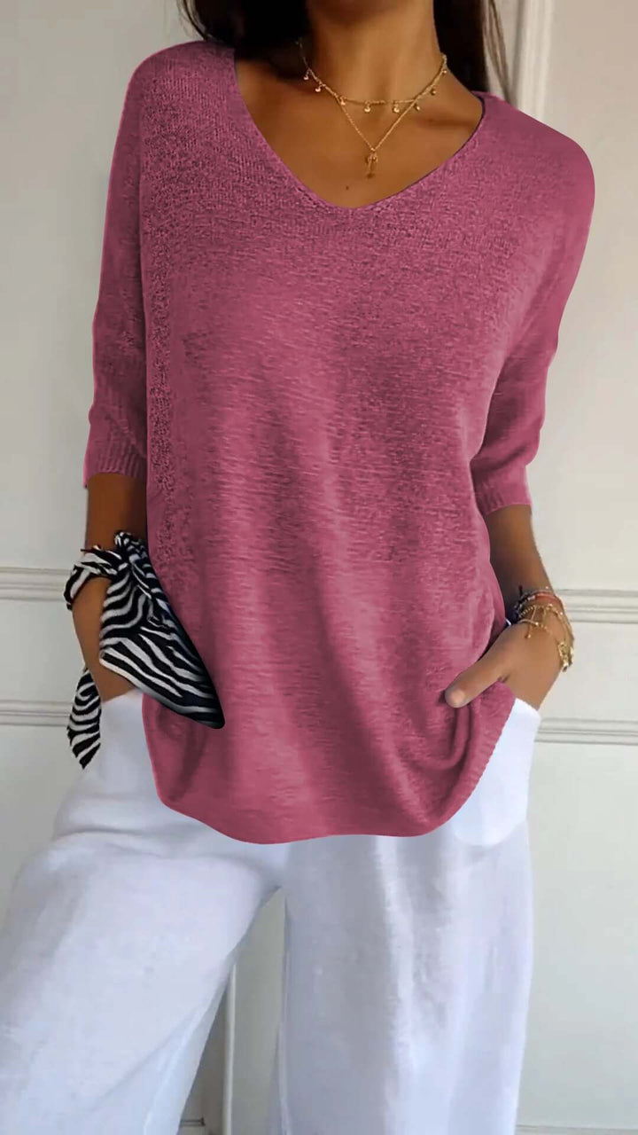 Women's Loose V-Neck Knitted Top