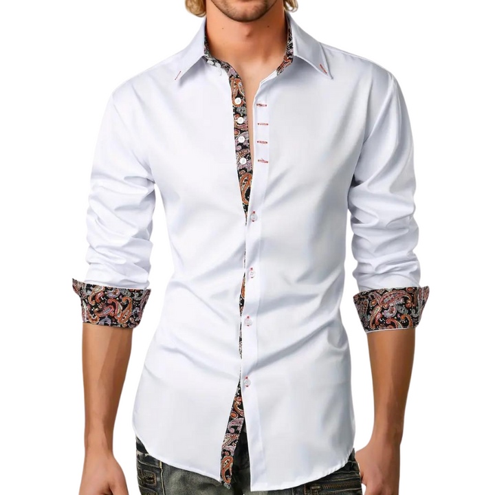Men's Tailored Shirt with Subtle Printed Accent Trim