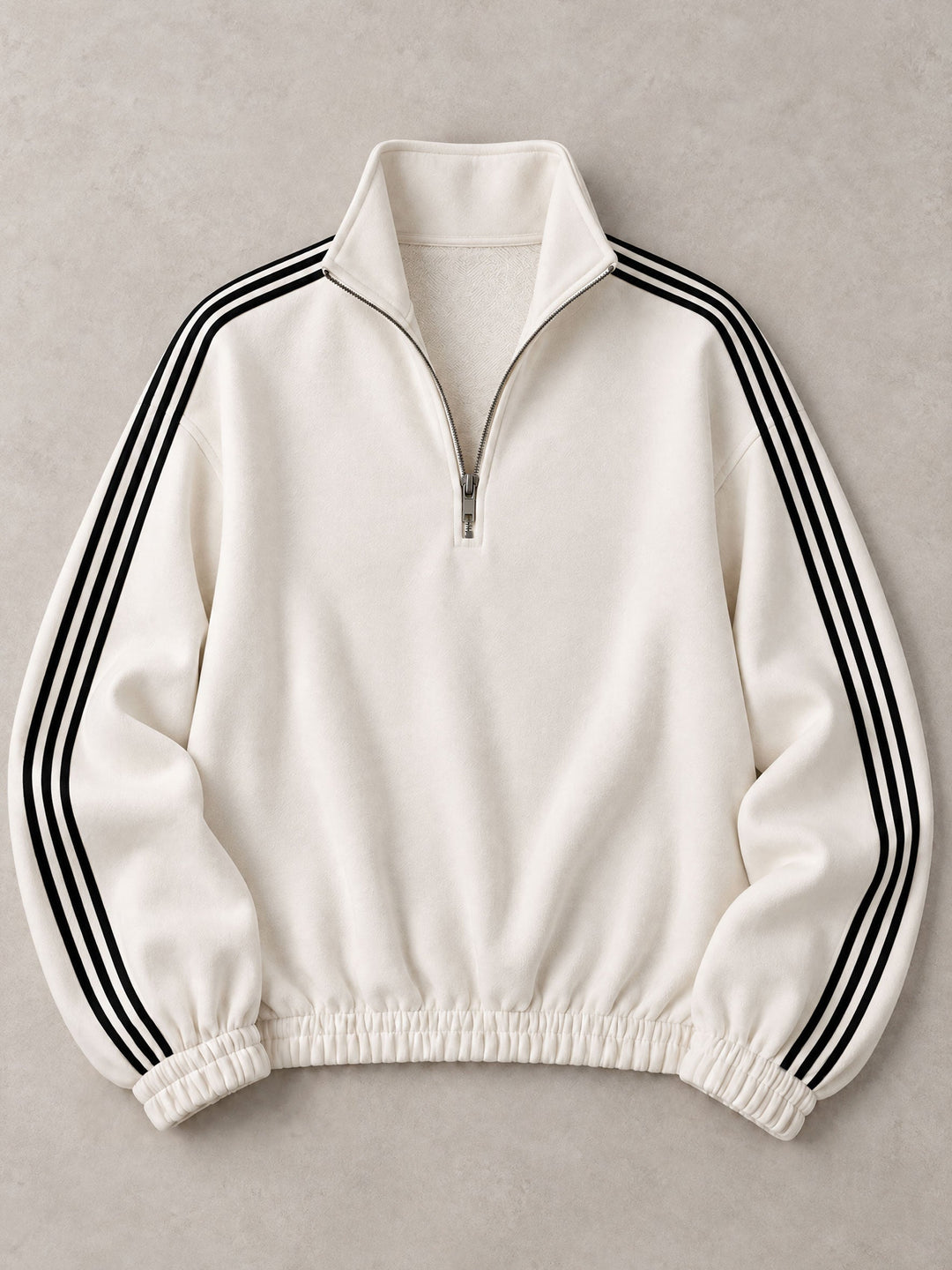 Casual Sporty Black Ribbon White Half-Zip Sweatshirt And Wide-Leg Pants Set, view 9 - Elena Harper