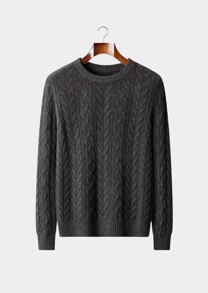 100% CASHMERE CABLE KNIT CREWNECK