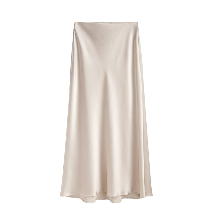 High-Waisted Midi Skirt with Asymmetrical Slit and Elastic