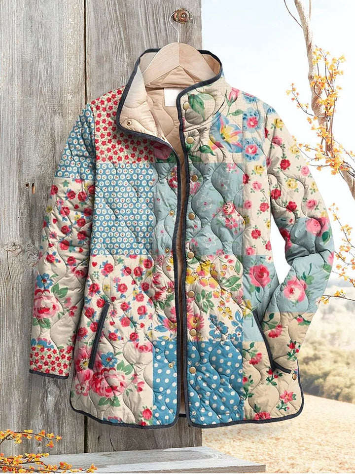 Charming Floral Quilted Jacket for Women Vintage Casual Style - Elena Harper