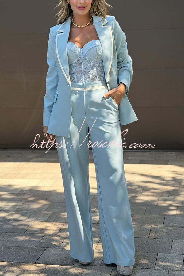 Timeless Essence Color Block Trim Elastic Waist Pocket Wide Leg Pants