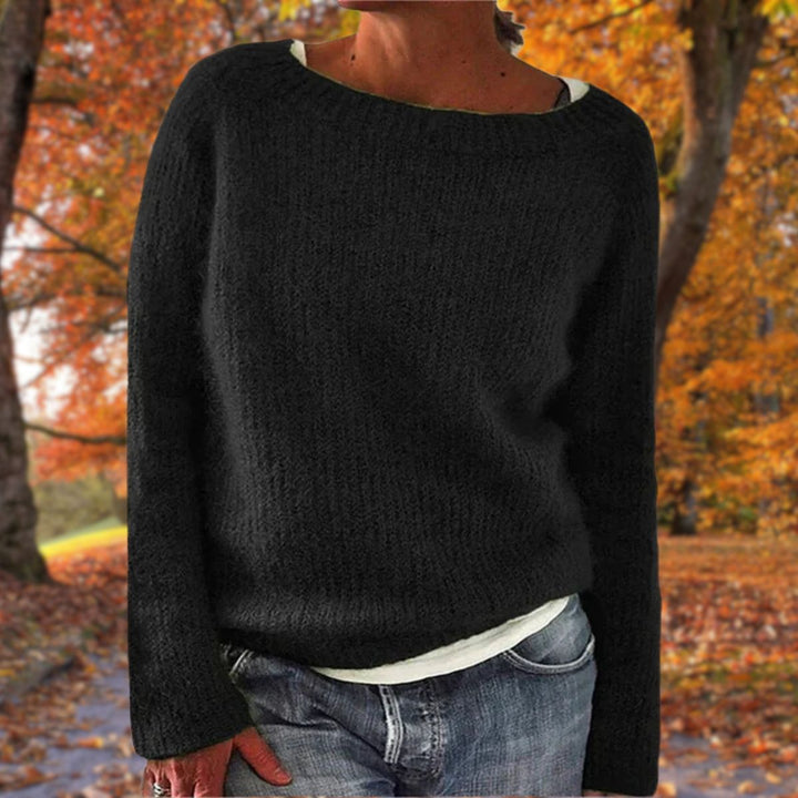 Ladies Classic Sweater Solid Beige, Warm and Comfortable for Autumn and Winter, view 5 - Elena Harper