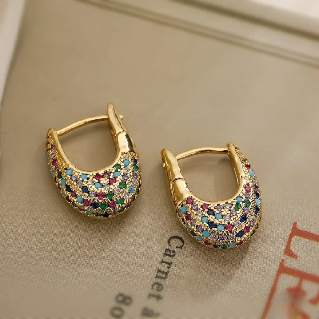 Elegant Colourful Inlaid Crystal Earrings - Elena Harper
