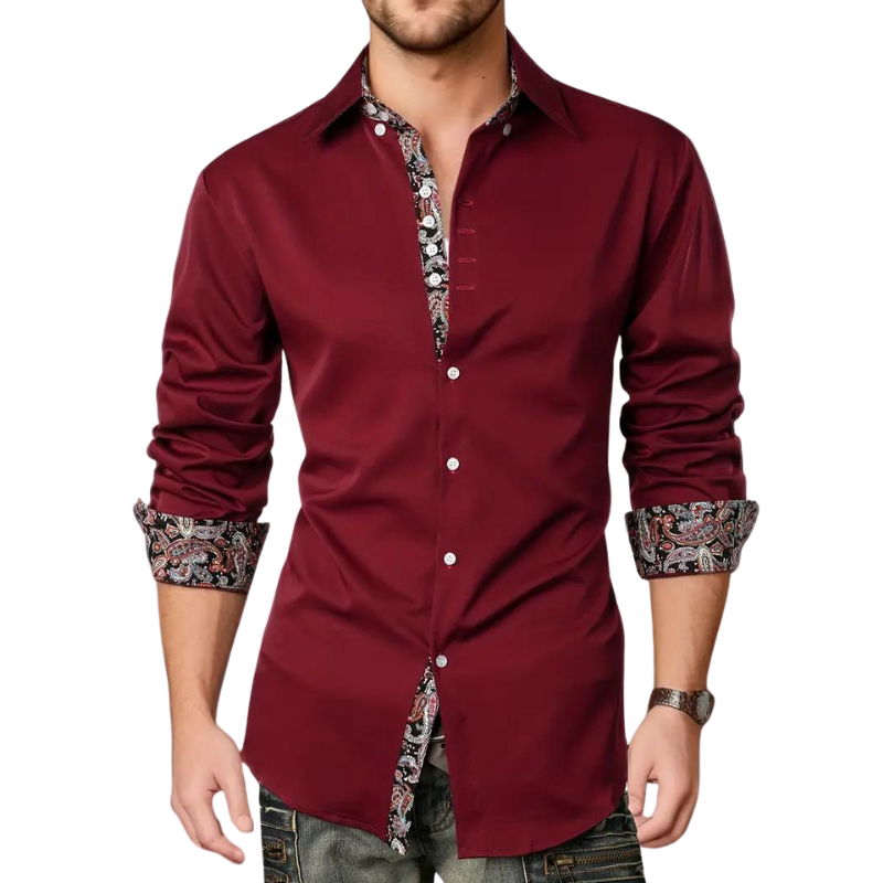 Men's Tailored Shirt with Subtle Printed Accent Trim
