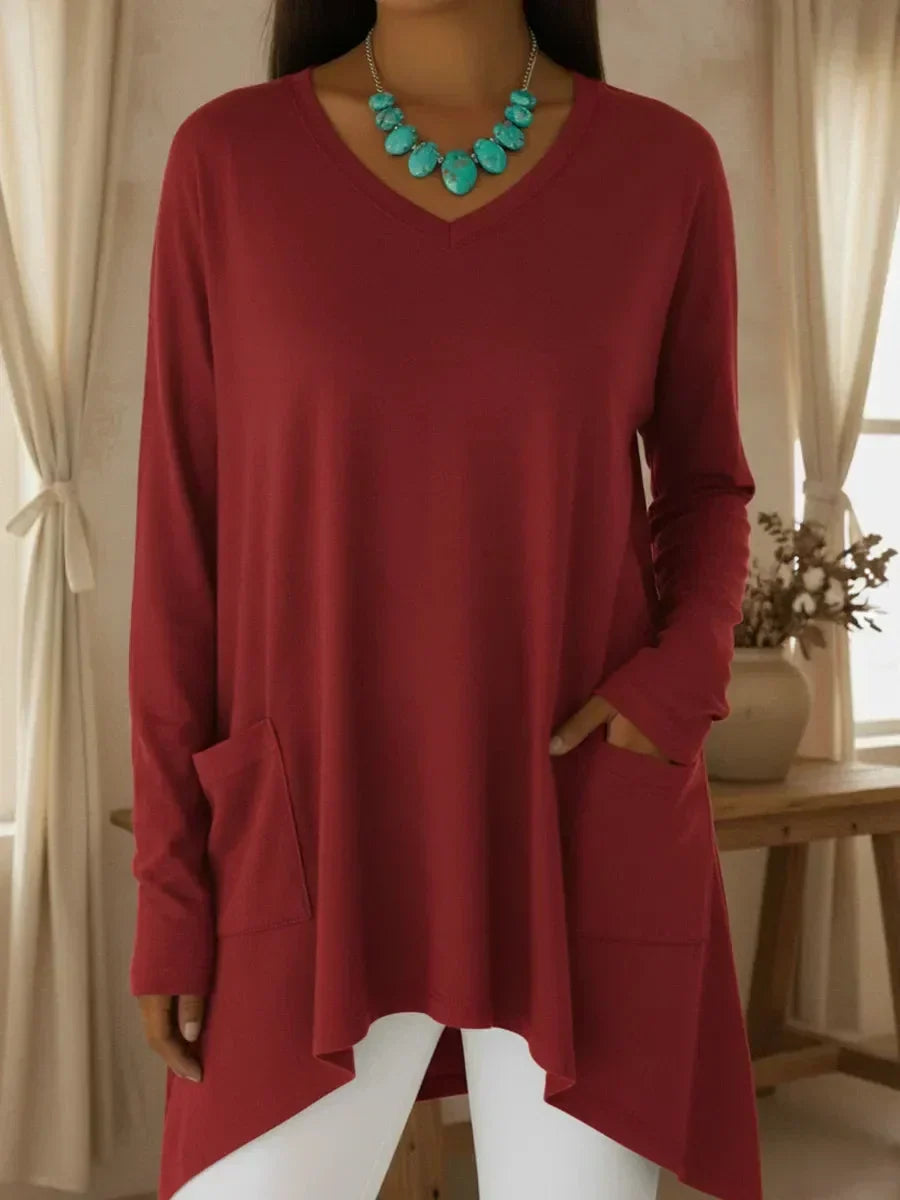 Boglarka V-neck Loose Sweater With Irregular Hem - Elena Harper