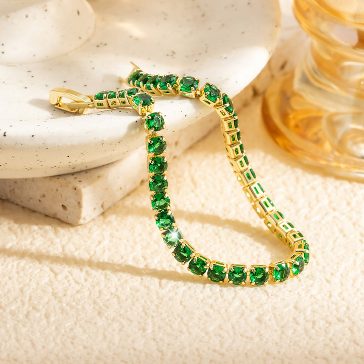 Bohemian Emerald Green Zirconia Gold Plated Tennis Bracelet - Elena Harper