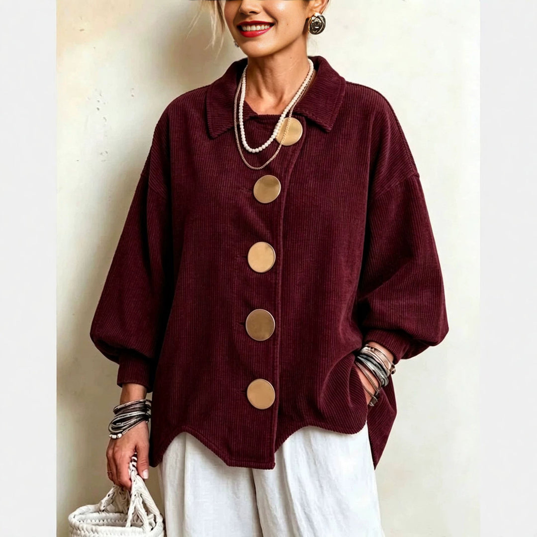 Corduroy Velvet Women's Jacket with Metal Buttons - Retro and Structured