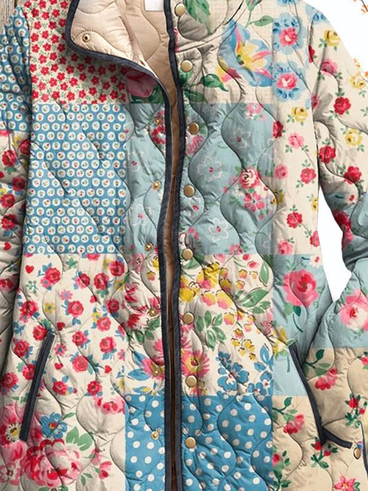 Charming Floral Quilted Jacket for Women Vintage Casual Style - Elena Harper